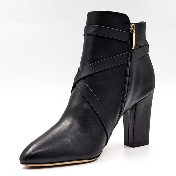 L'Agence Women Franci Black Leather Buckle Dressy Office Heel Boots sz 9.5 - Picture 4 of 12